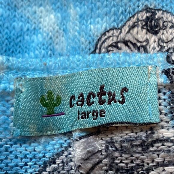 Cactus Asymmetrical Hem Blue, White and Black Design 3/4 Sleeve Top Size Large - Picture 3 of 9